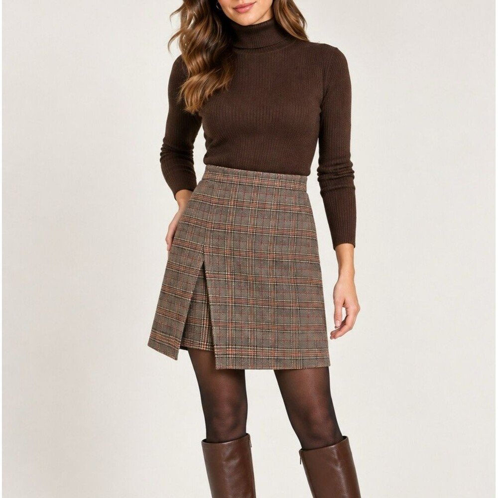 Alex Marie Plaid Wool Blend Tweed Skirt Size 6 Brown Dark Academia Preppy